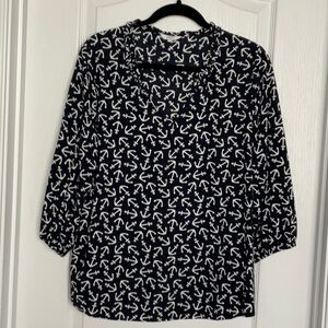 Crown & Ivy Blue and White Blouse